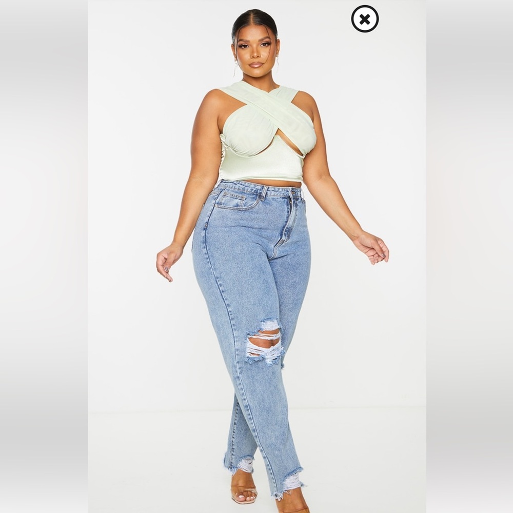 Plus sage Satin underbust halter neck chiffon strap crop top